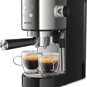Krups Stainless Steel Virtuoso Automatic Espresso Machine1 L, 1450 W, Compact, 2 Cups, Steam Nozzle for Cappuccino and Hot Water XP442C11, 1 Litre
